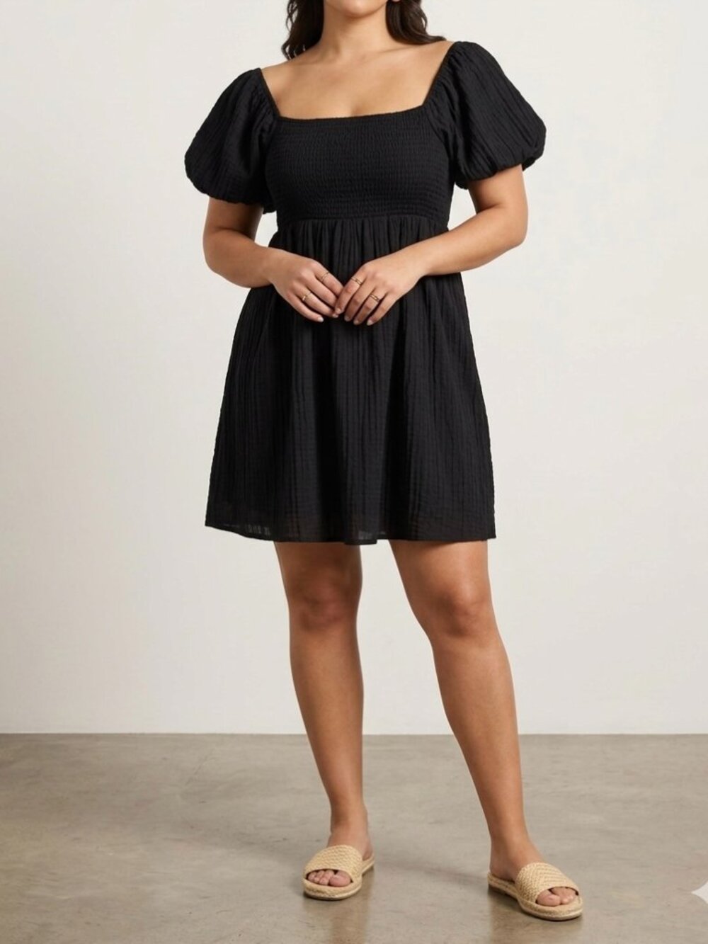 Aeropostale Black Smocked Babydoll Mini Dress Sz. Med Whimsigoth LBD Witchy Y2K